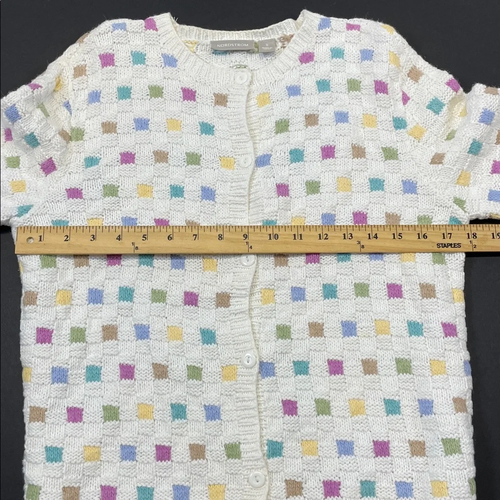 Nordstrom Cream Knit Cardigan Pastel Checkered Women’s Size S - Picture 4 of 5
